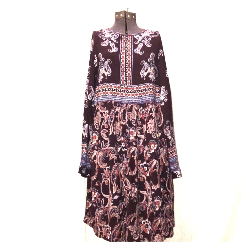 KNOX ROSE Dress Boho Dark Brown Paisley SZ M
